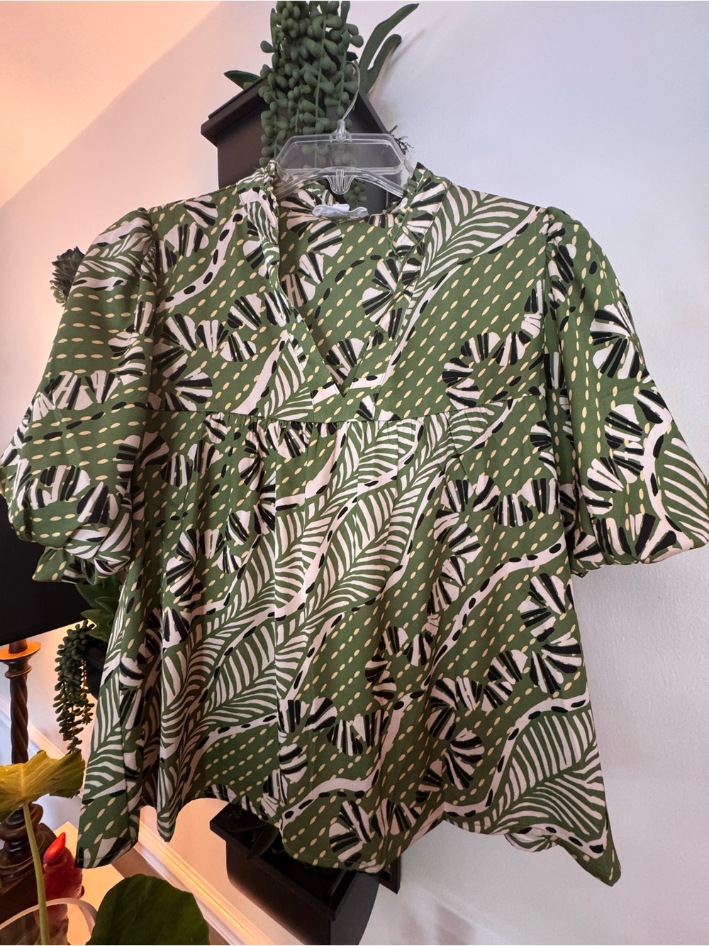 THML Olive Green Tropical Print Short-Sleeve